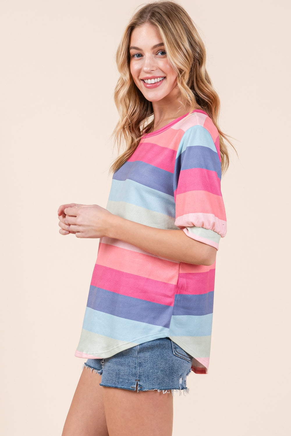 BOMBOM Striped Round Neck Half Sleeve T-Shirt BOMBOM Striped Round Neck Half Sleeve T-Shirt
